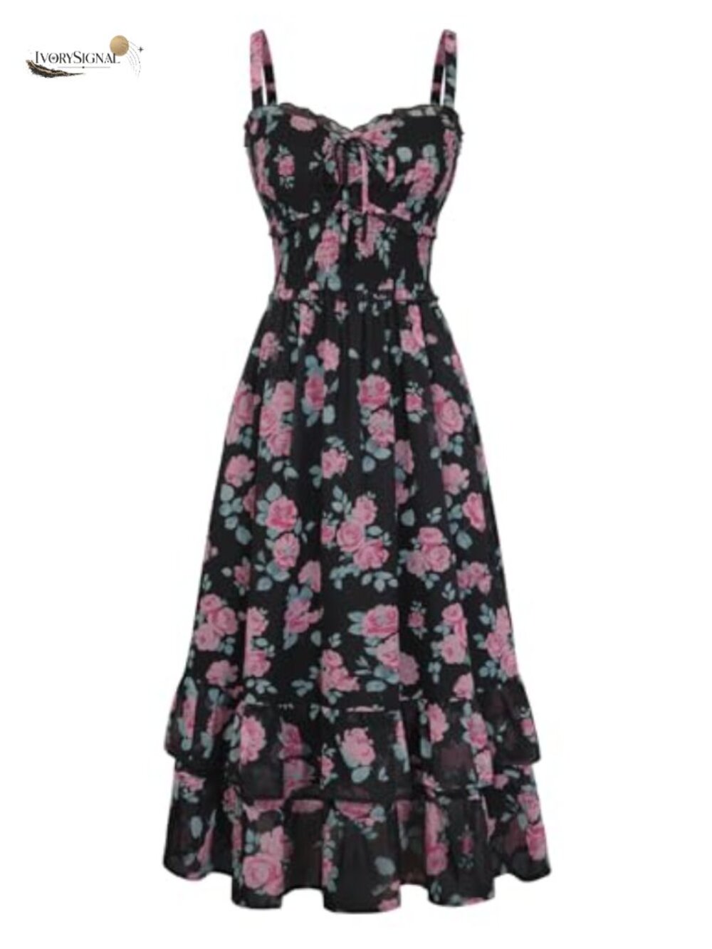 Scarlet Darkness Women's Floral Smocked Sundress with Pockets Adjustable